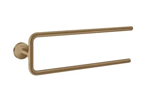Handtuchhalter mit zwei Armen in gebürstetem Bronze-Finish, an der Wand montiert. Hersteller ist AXOR.